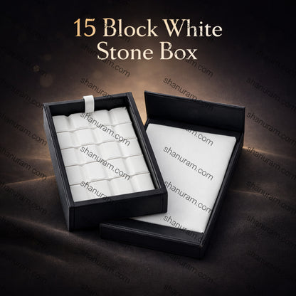 15 Block White Stone Box with Magnetic Cover – Rexine Gem Storage Display Case (4.5 x 2.5 x 1 Inch)
