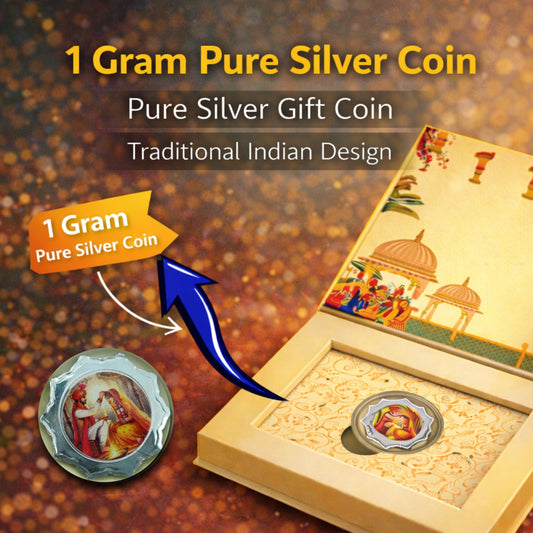 Gram Pure Silver Gift Coin in Premium Hard Cardboard Box | Traditional Indian Design | Baby & Festive Gifting