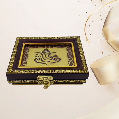 Premium 5g Red Wooden 7-Coin Square Box | Elegant Ginni Gift Box for 5g Silver & Gold Coins (Sikka)