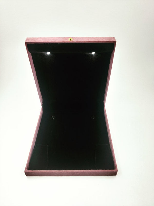 Pink Cuthley Texture Suede Fabric Medium Necklace set LED Light Box