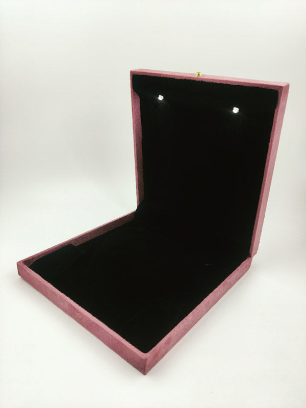 Pink Cuthley Texture Suede Fabric Medium Necklace set LED Light Box