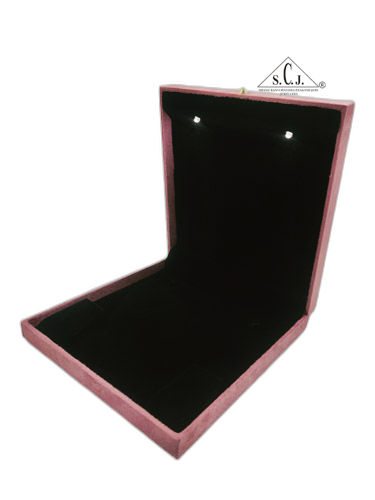 Pink Cuthley Texture Suede Fabric Medium Necklace set LED Light Box
