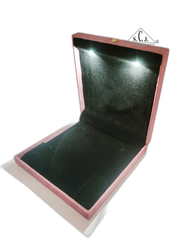 Pink Cuthley Texture Suede Fabric Medium Necklace set LED Light Box