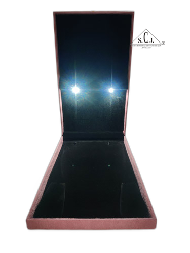 Pink Cuthley Texture Suede Fabric Long Necklace set LED Light Box