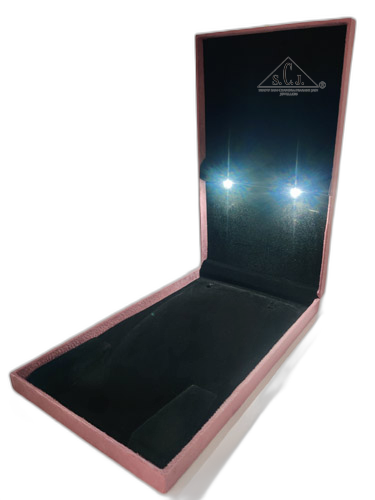 Pink Cuthley Texture Suede Fabric Long Necklace set LED Light Box