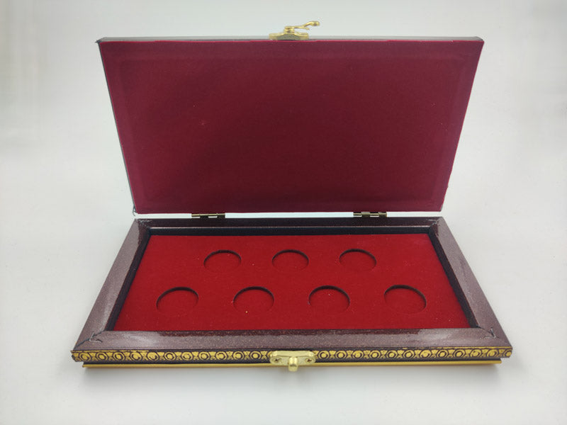 5g Red Wooden 7-Coins Rectangle Box | 5g Silver/Gold 7-Sikka Rectangle Box Holder | 5g 7-Ginni Rectangle Box