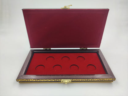 5g Red Wooden 7-Coins Rectangle Box | 5g Silver/Gold 7-Sikka Rectangle Box Holder | 5g 7-Ginni Rectangle Box