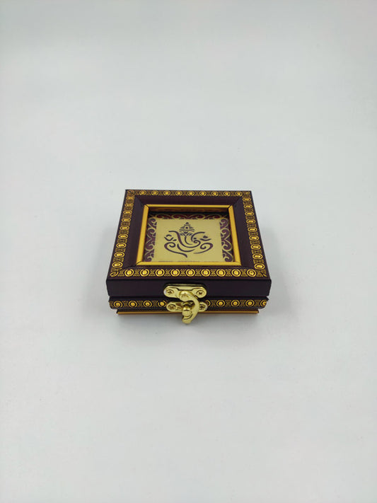 5g Red Wooden 1-Coin Square Box | 5g Silver/Gold 1-Sikka Square Box Holder | 5g 1-Ginni Square Box