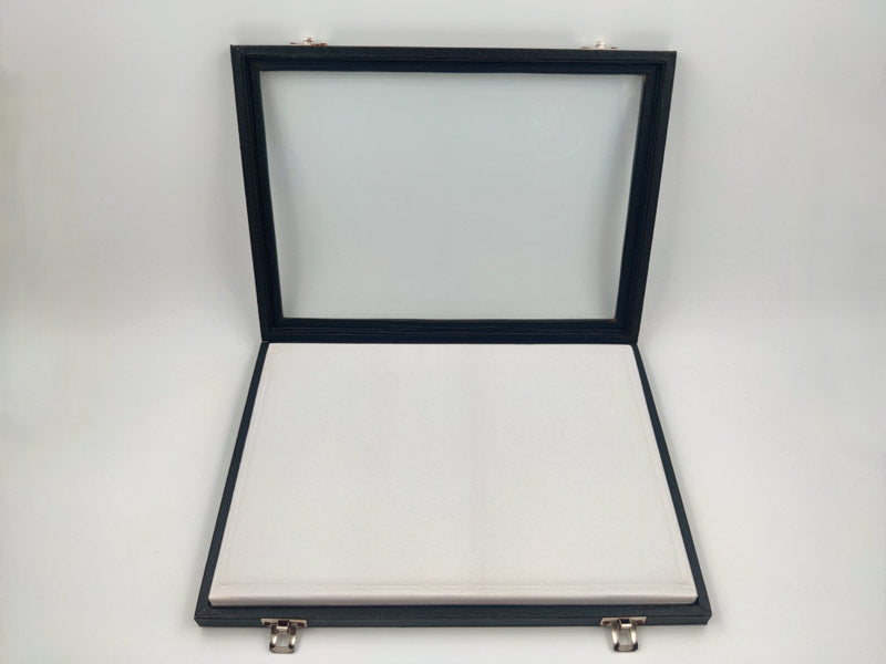 Gemstone Glass Display Storage Box 11×8 Inch – Rexine Glass Lid Gemological Case