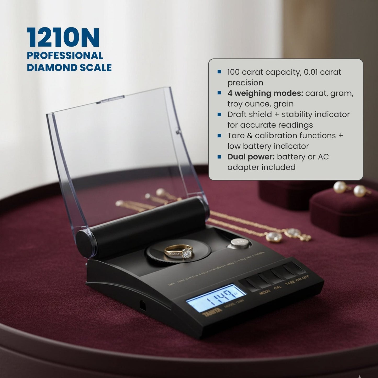 Tanita 1210N Digital Jewellery Scale – 20g x 0.002g | High-Precision Carat & Gram Weighing Scale
