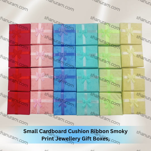 Small Cardboard Cushion Ribbon Smoky Print Jewellery Gift Boxes, 24 Pieces/pack