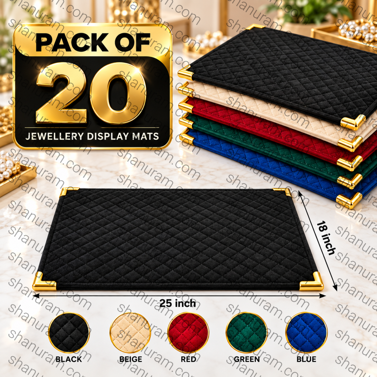 SCJ Premium Suede Jewellery Display Counter Cloth 18 x 25 Inches with Metal Corners | Jewellery & Gemstone Display Mat