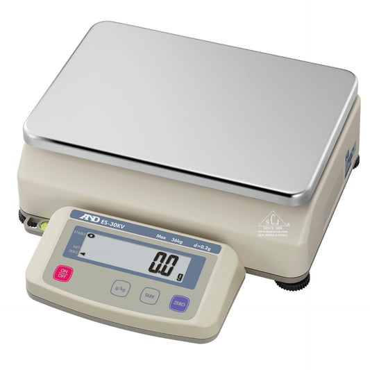 SCJ ES-30KV silver weighing scale with 36kg capacity and 0.2g accuracy for bullion and jewellery use