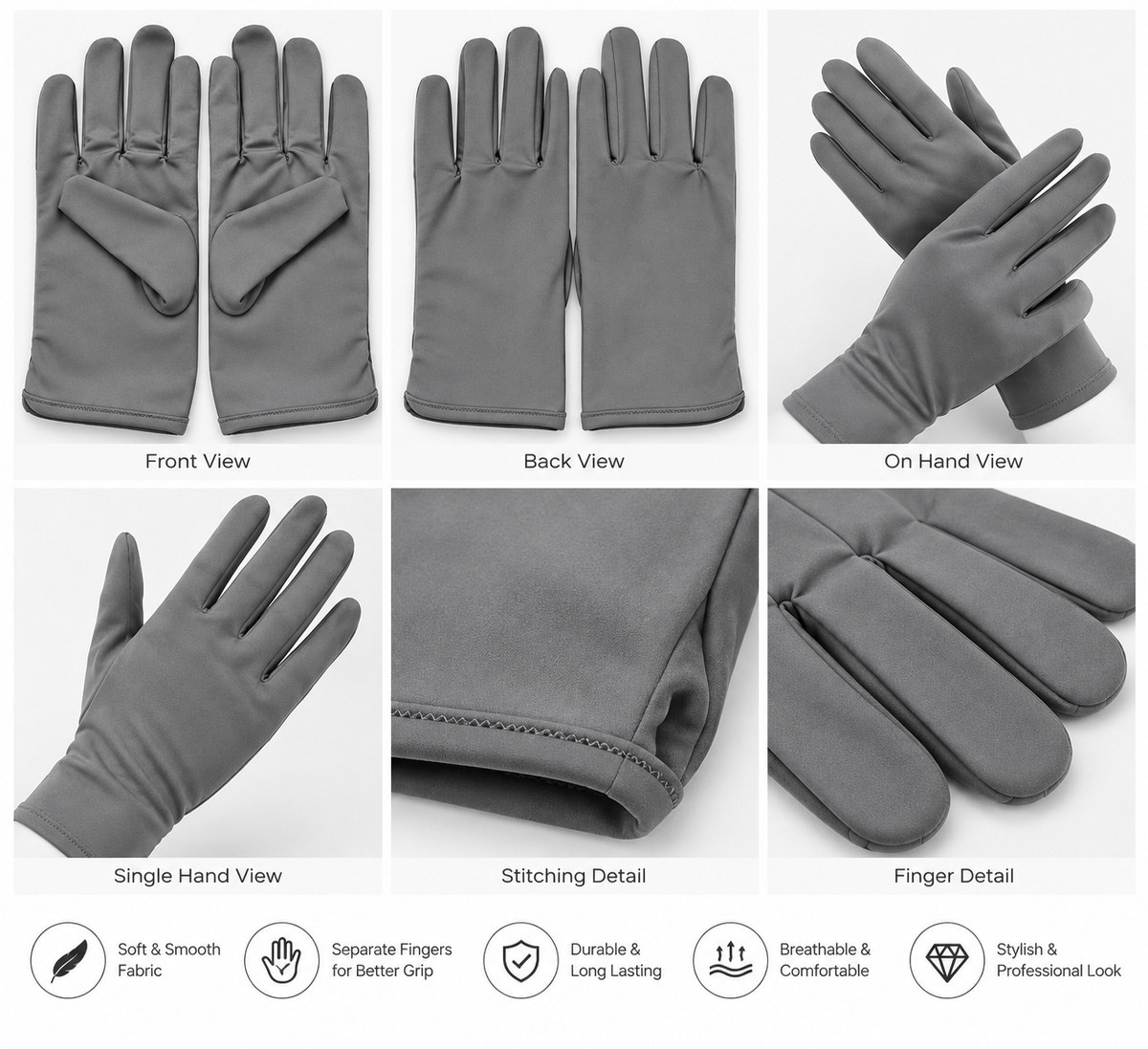 SCJ Grey Dress Gloves for Jewellery Handling, Watch Handling & Professional Use | Soft Stretch Fabric | Pair