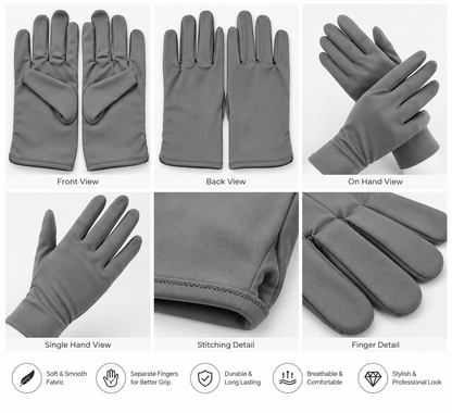 SCJ Grey Dress Gloves for Jewellery Handling, Watch Handling & Professional Use | Soft Stretch Fabric | Pair