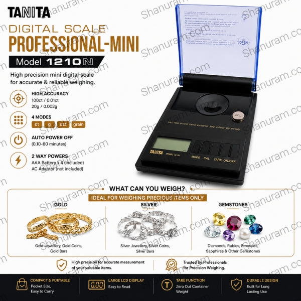 TANITA Professional-Mini Digital Scale Model 1210N – High Precision Jewellery Weighing Scale