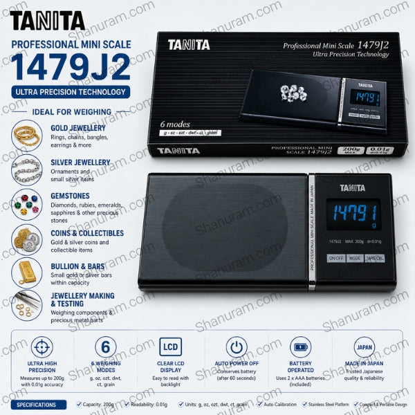TANITA Professional Mini Digital Scale 1479J2 – 200g High Precision Jewellery Scale